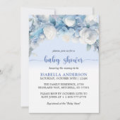 ほこりっぽいエレガントブルーフローラベビーシャワー 招待状 (正面)