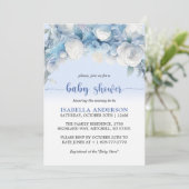 ほこりっぽいエレガントブルーフローラベビーシャワー 招待状 (スタンド正面)