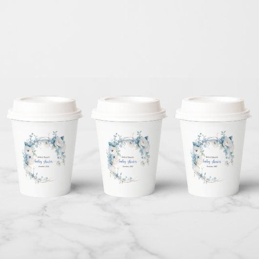 ほこりっぽいエレガントブルーフローラベビーシャワー 紙コップ (複数)