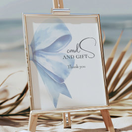 ほこりっぽいエレガントブルーボウ赤ちゃんシャワーカードとギフト ポスター