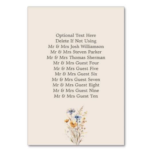 ほこりっぽいエレガントブルーワイルドフラワーウェディングレセプション テーブルナンバー (裏面)