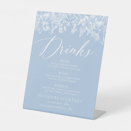ほこりっぽいエレガントブルーワイルドフラワードリンクのメニューサイン 台座サイン (正面)