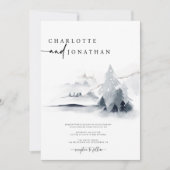 ほこりっぽいエレガントブルー結婚フォレス 招待状 (正面)