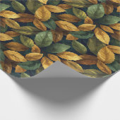 ほこりっぽいエレガント緑色の黄色いオレンジ色の紅葉 ラッピングペーパー (角)