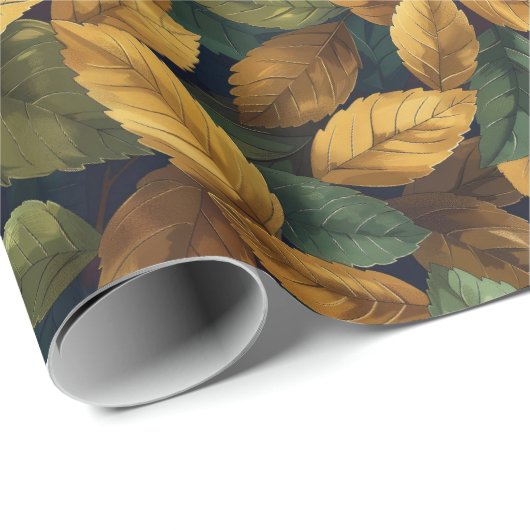 ほこりっぽいエレガント緑色の黄色いオレンジ色の紅葉 ラッピングペーパー (ロールコーナー)