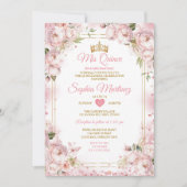 ほこりっぽいエレガント赤面ピンクの花金ゴールドミカンス 招待状 (正面)