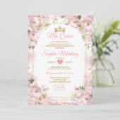 ほこりっぽいエレガント赤面ピンクの花金ゴールドミカンス 招待状 (スタンド正面)