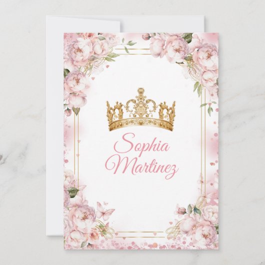 ほこりっぽいエレガント赤面ピンクの花金ゴールドミカンス 招待状 (裏面)