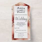 ほこりっぽいエレガント赤面ピンクウォーターカラーフローラ結婚ズ オールインワン招待状 (内側)