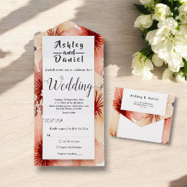 ほこりっぽいエレガント赤面ピンクウォーターカラーフローラ結婚ズ オールインワン招待状