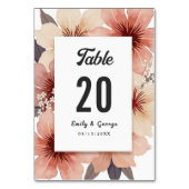 ほこりっぽいエレガント赤面ピンクウォーターカラーフローラ結婚ズ テーブルナンバー (正面)