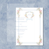 ほこりっぽいエレガント青いワイルドフラワークレストの背景 招待状