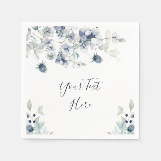 ほこりっぽいエレガント青い冬の葉のパーティー スタンダードカクテルナプキン (正面)