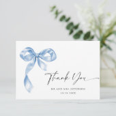 ほこりっぽいエレガント青い手引き弓の結婚音 サンキューカード (スタンド正面)