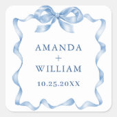 ほこりっぽいエレガント青い手引き弓の結婚音 スクエアシール (正面)