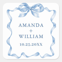 ほこりっぽいエレガント青い手引き弓の結婚音 スクエアシール