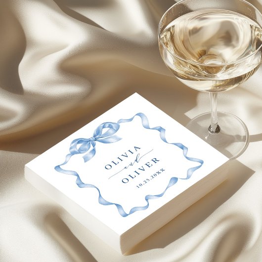 ほこりっぽいエレガント青い手引き弓の結婚音 スタンダードカクテルナプキン