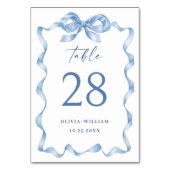 ほこりっぽいエレガント青い手引き弓の結婚音 テーブルナンバー (裏面)