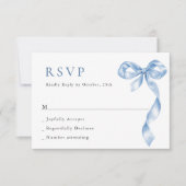 ほこりっぽいエレガント青い手引き弓の結婚音 出欠カード (正面)