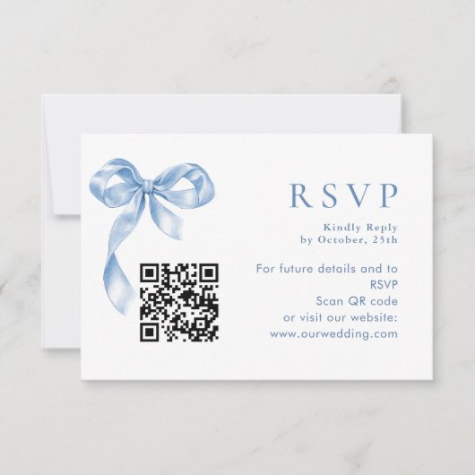 ほこりっぽいエレガント青い手引き弓の結婚音 出欠カード (正面)