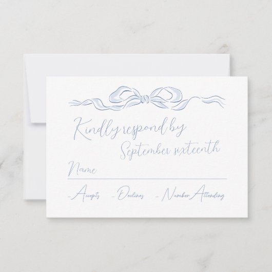 ほこりっぽいエレガント青い手引き弓の結婚音 出欠カード (正面)