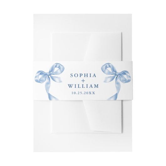 ほこりっぽいエレガント青い手引き弓の結婚音 招待状ベリーバンド (正面例)