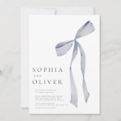 ほこりっぽいエレガント青い手引き弓結婚の 招待状 (正面)