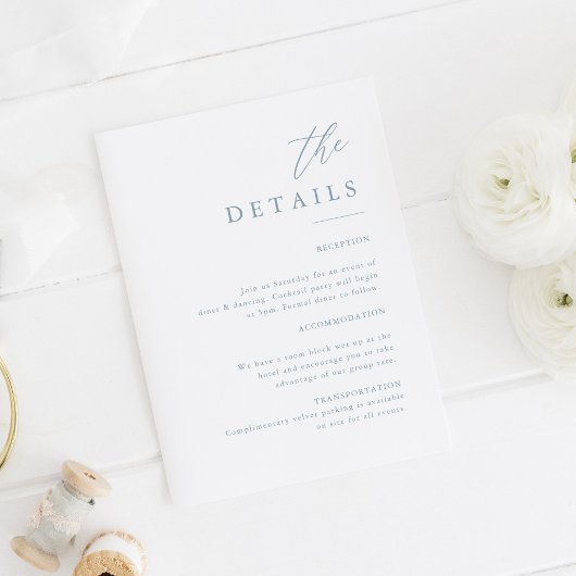 ほこりっぽいエレガント青い書結婚道の詳細 エンクロージャーカード