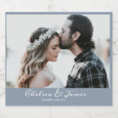 ほこりっぽいエレガント青い書道フォトウェディングパーティー スパークリングワインラベル (シングルラベル)