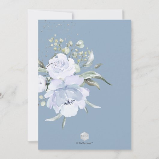 ほこりっぽいエレガント青い牡丹クリームバラ赤ちゃんシャワー 招待状 (裏面)