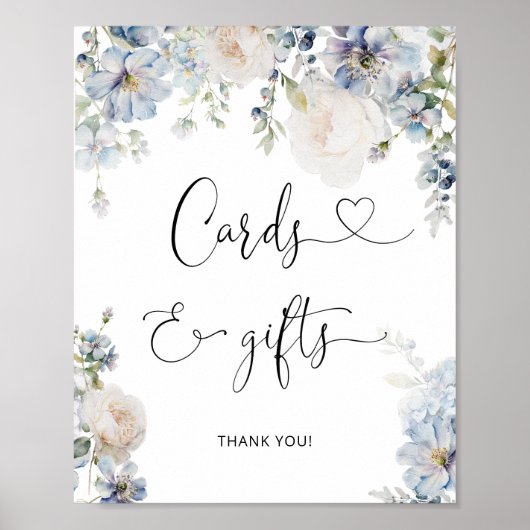 ほこりっぽいエレガント青い花のカードとギフト ポスター (正面)