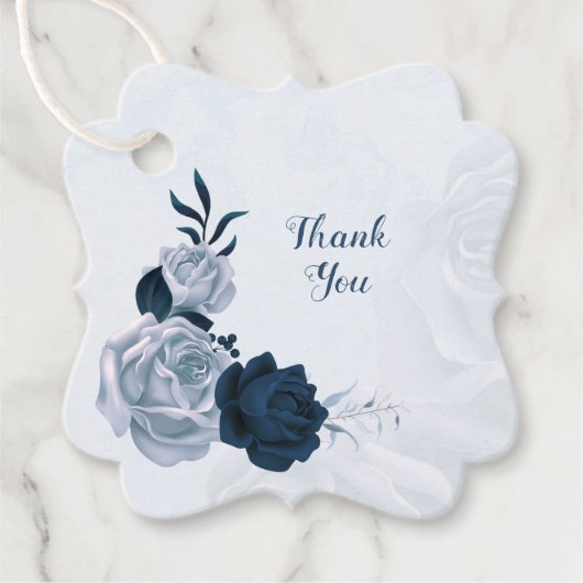 ほこりっぽいエレガント青い花ネイビーブルーメッセージカード フェイバータグ (正面)