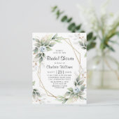 ほこりっぽいエレガント青い葉のブライダルシャワーカード ポストカード (スタンド正面)