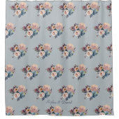 ほこりっぽいエレガント青い霧のバラ花モノグラム シャワーカーテン (正面)