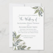 ほこりっぽいエレガント青ユーカリの緑の葉 招待状 (正面)