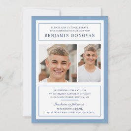 ほこりっぽいエレガント青（写真の確認あり） 招待状