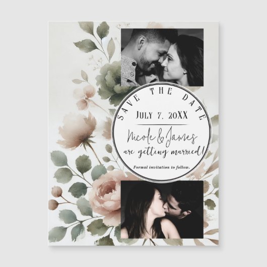 ほこりっぽいオリーブとピンクの水の色のフローラ日付を保存 (正面)