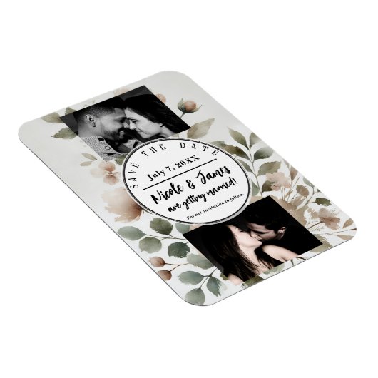 ほこりっぽいオリーブとピンクの水の色のフローラ日付を保存 マグネット (右側)