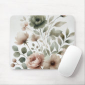 ほこりっぽいオリーブとピンクの水色のモダンフローラ マウスパッド (マウス)