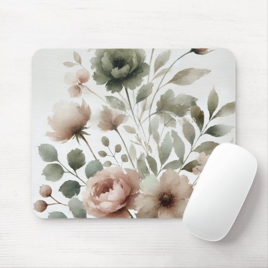 ほこりっぽいオリーブとピンクの水色のモダンフローラ マウスパッド (マウス)