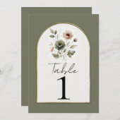 ほこりっぽいオリーブピンク金ゴールド水彩フローラテーブル 招待状 (正面/裏面)