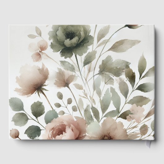 ほこりっぽいオリーブ&ピンクウォーターカラー結婚フローラ ゲストブック (裏面)