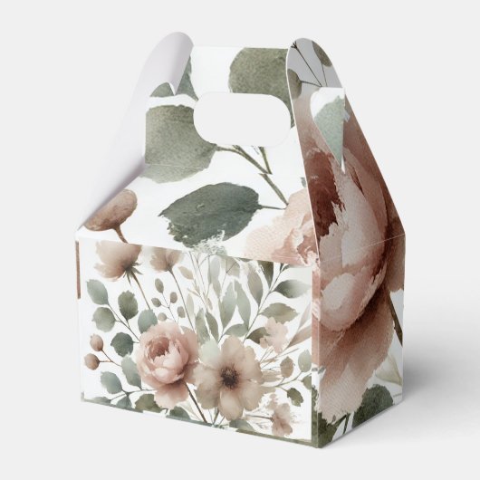 ほこりっぽいオリーブ&ピンクウォーターカラー結婚フローラ フェイバーボックス (裏面サイド)