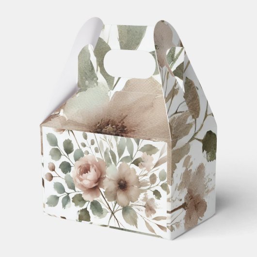 ほこりっぽいオリーブ&ピンクウォーターカラー結婚フローラ フェイバーボックス (正面サイド)