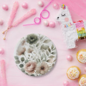 ほこりっぽいオリーブ&ピンクウォーターカラー結婚フローラ ペーパープレート (パーティー)