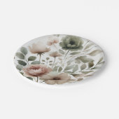 ほこりっぽいオリーブ&ピンクウォーターカラー結婚フローラ ペーパープレート (アングル)