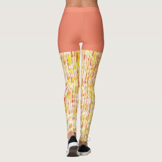 ほこりっぽいオレンジと黄色の垂直雨滴パターン レギンス (裏面)