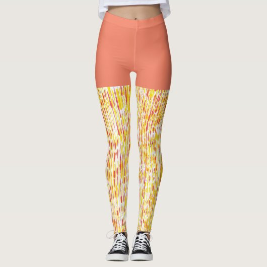 ほこりっぽいオレンジと黄色の垂直雨滴パターン レギンス (正面)