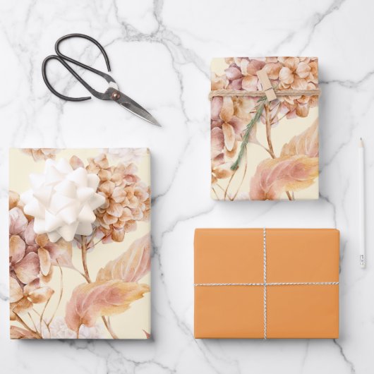 ほこりっぽいオレンジピンクの花のパタエレガントーンモダン ラッピングペーパーシート (正面)