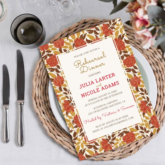 ほこりっぽいオレンジ牡丹フラワーズ秋リハーサルディナー 招待状